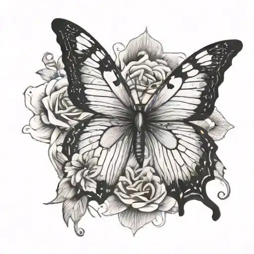 Butterfly With A Flower Wing Spread