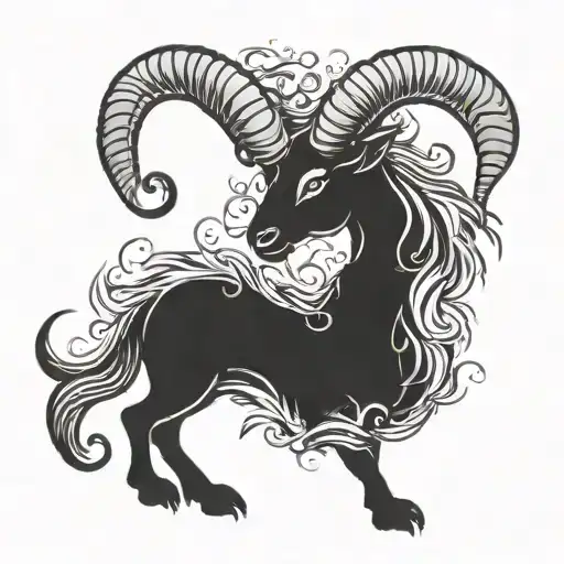 Aries Ram Mix With A Dragon With Fire And Water