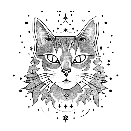 A Witchcraft Inspired Tattoo Featuring A Mystical Cat Surrounded By Constellations