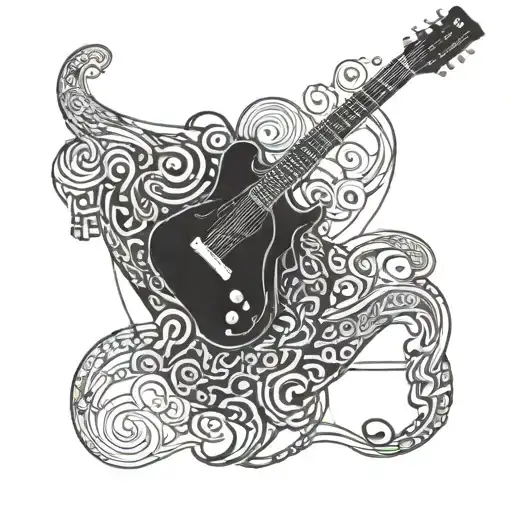 A Guitar With Intricate Geometric Patterns Intertwined In The Design