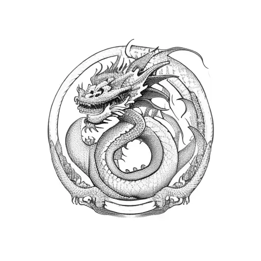 Dragon Ouroboros With Flowers