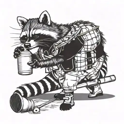 Full Body Raccoon In Golf Clothes Standing And Drinking