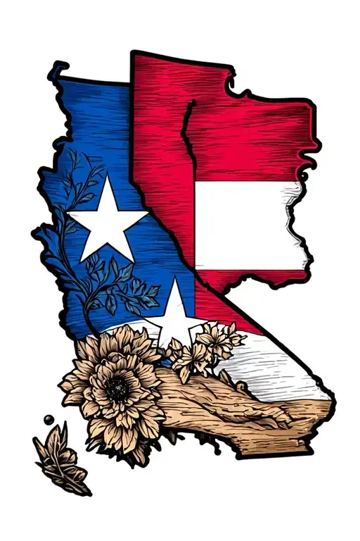 California And Texas Flag Merged