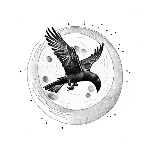 A Crow Flying Over A Moonlit Forest