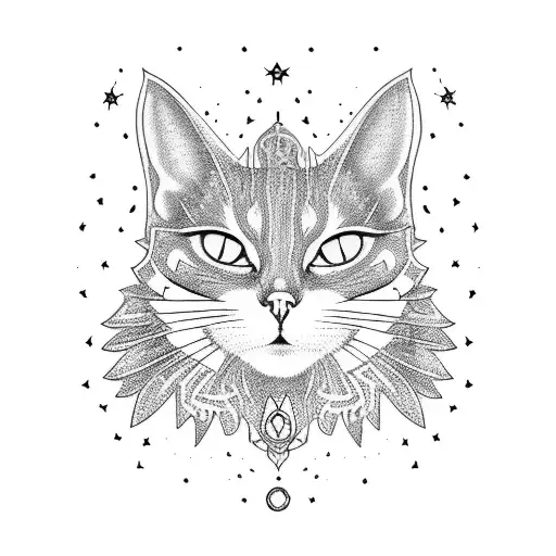 A Witchcraft Inspired Tattoo Featuring A Mystical Cat Surrounded By Constellations