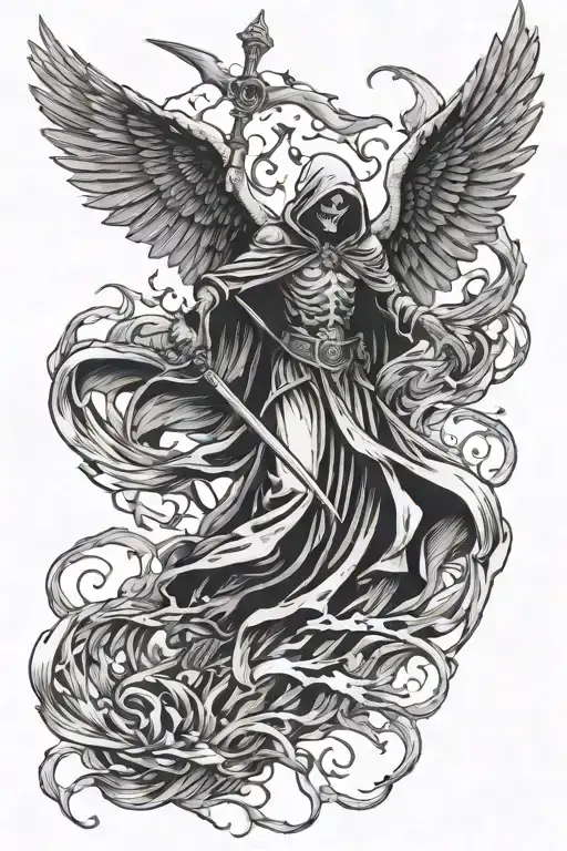 Grim Reaper Fighting A Angel Wings