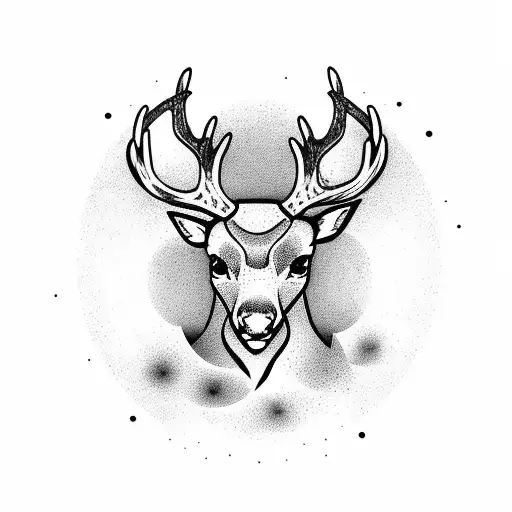 Deer With Sakura Flowers And Viking Runes On The Fingers