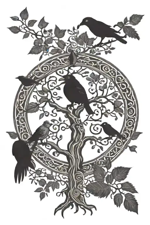 Tree Of Life With Monkey And Crow