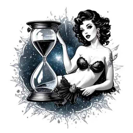 A Sexy Pin-up Girl Holding An Hourglass Surrounded By A Galaxy Background