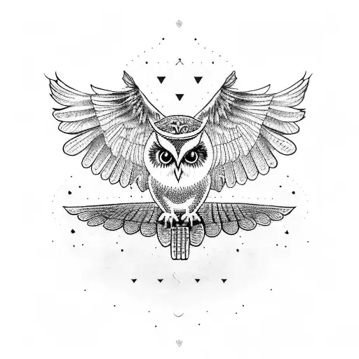 Owl Spread Wings Flying Holding Cornicello With Feet