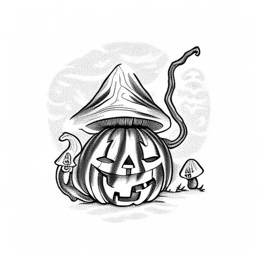 A Spooky Halloween-themed Mushroom Patch With A Smoking Cauldron