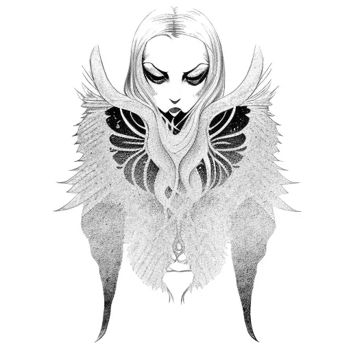 Beautiful Female Vampire With Wings In Wood