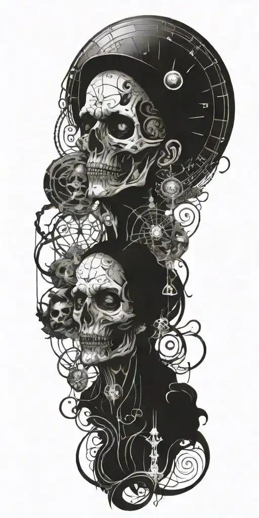 A Mystical Religious Figure Surrounded By Elements Inspired By Iconic Horror Movies