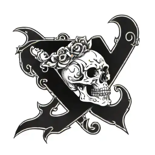 Skull With Letter V