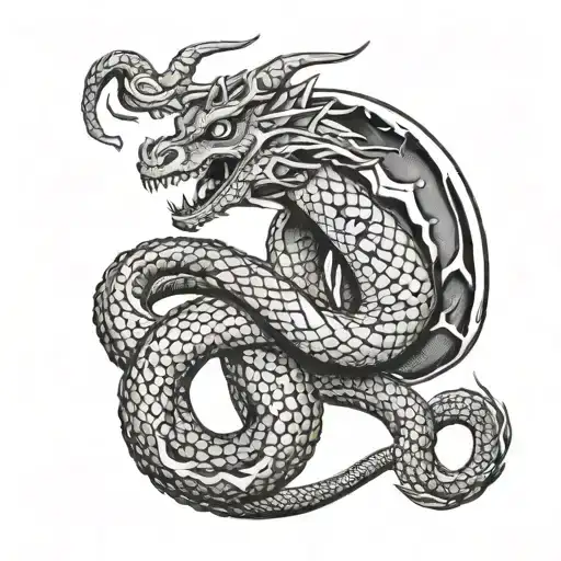 Dragon Coiled Snake Wrapped Tightly Holding Onto A Heart