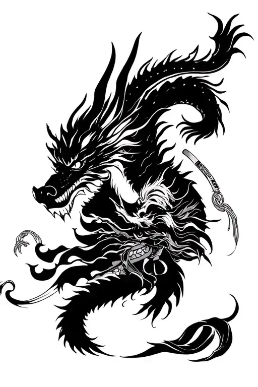 Samurai And Dragon With Traditional Traditional Japanese Background With