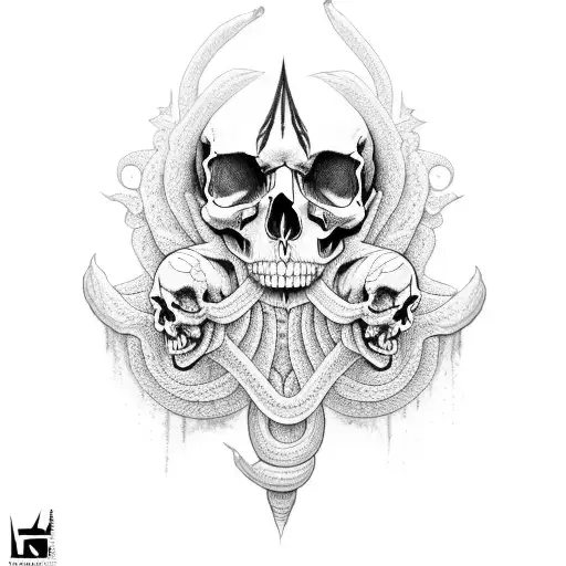 Half Skull Half Medusa With King Cobra Snake Hair And Tears