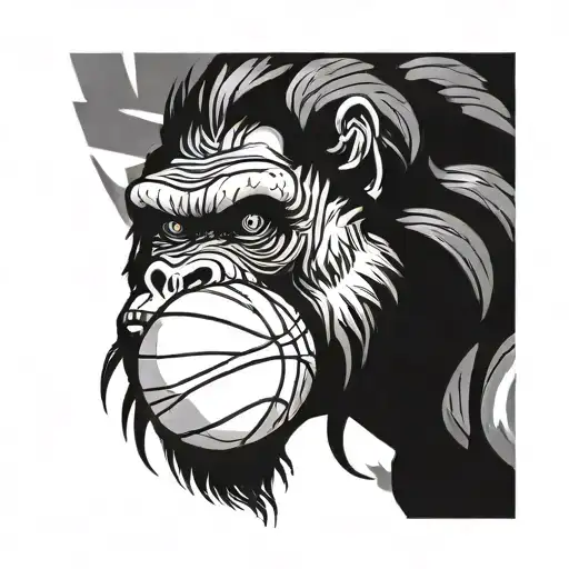 A Basketball Morphing Into A Roaring Gorilla Face