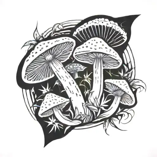 Trippy Background With Cannabis Infused Physchdelic Mushroom And Add In Ecstasy As In The Drug