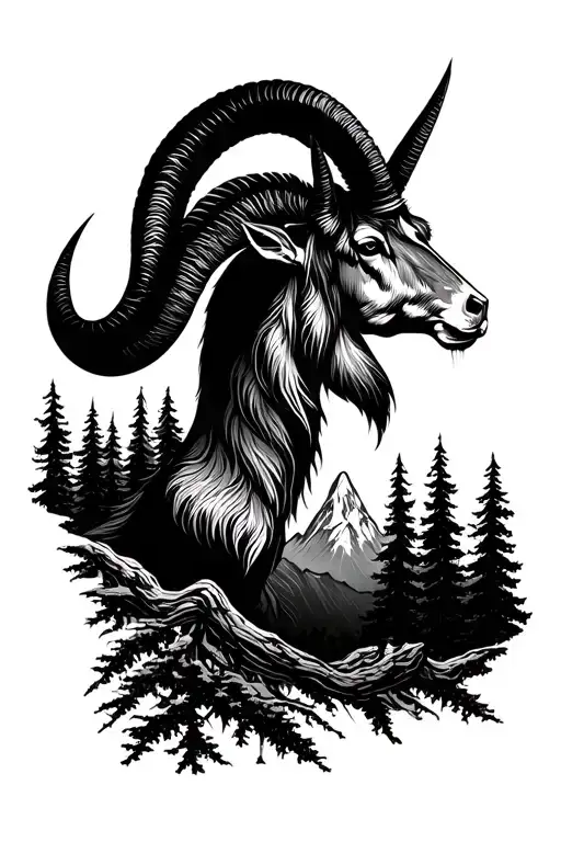 Capricorn With Forest And Mountain Landscape