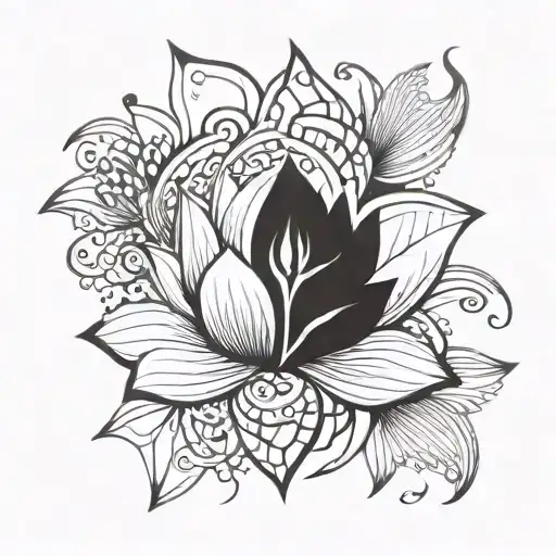 A Stylized Lotus Flower Intertwined With Musical Notes And Symbols