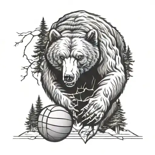 A Basketball Morphing Into A Forest Grizzly Bear