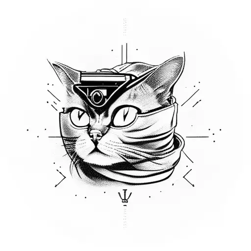 Cat With A Blindfold In A Hood In Cyberpunk Style Furry