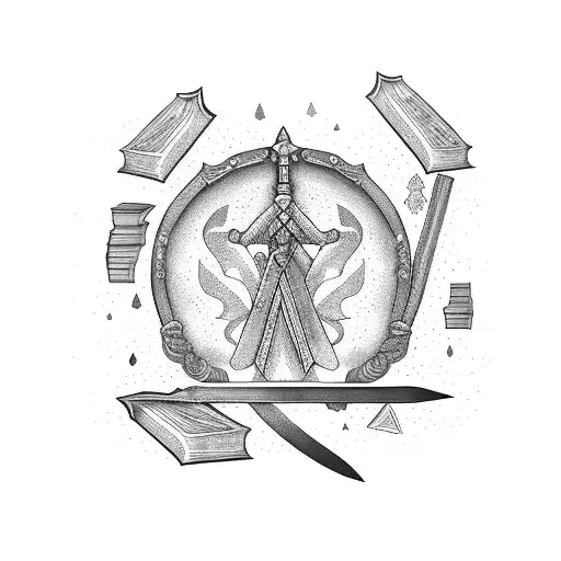 Ancient Sword Surrounded By A Forest Of Books