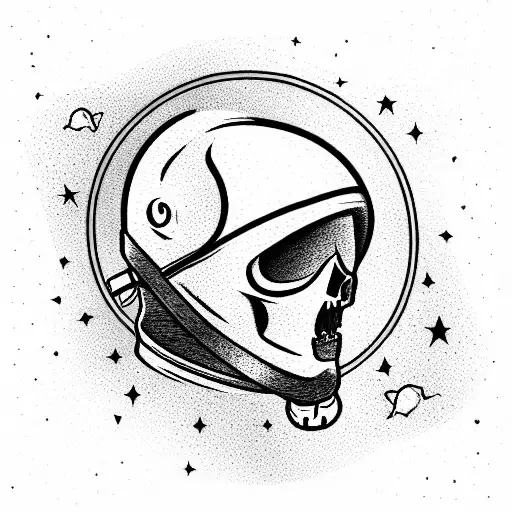 Astronaught Floating In Space With A Skull In His Helmet