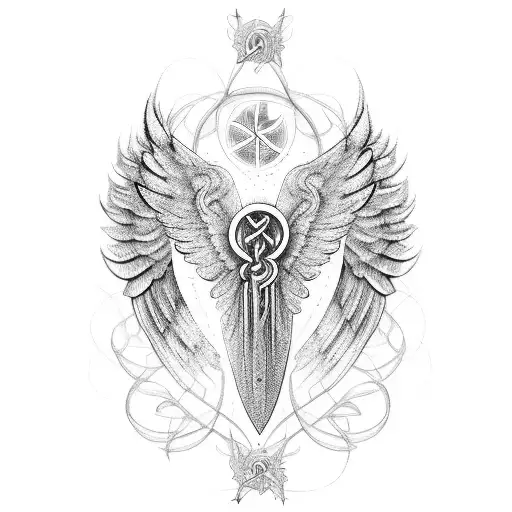 Seraph Angel Wings Intertwined With Celestial Symbols