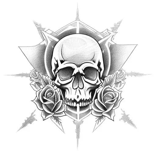 Engine Motor With Skull And Roses