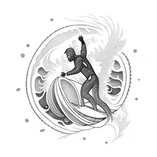 Surfer Catching A Wave With Deep Sea Racing Prawn Patterns In The Background