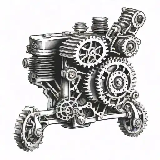 Create A Tattoo Of A Vintage Car Engine With Gears And Pistons