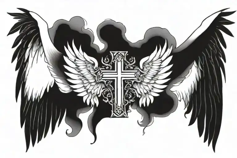 Cross In Between Angel Wings