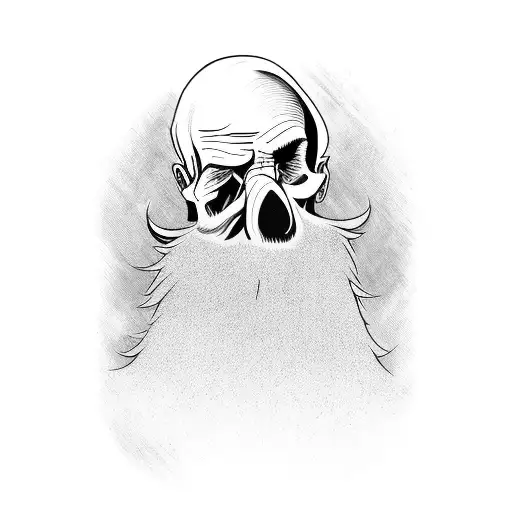 Grim Elderly Male Face With Beard Half Dead