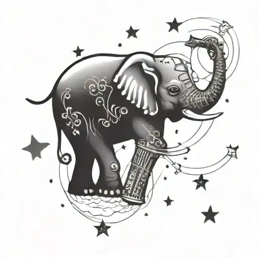 A Cosmic Elephant Playing A Musical Instrument Under A Starry Sky