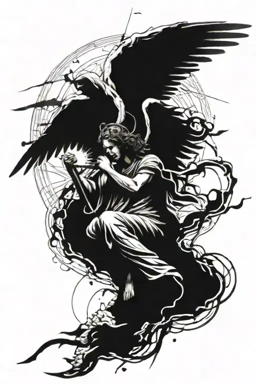 Angel Rising From Destroyed City