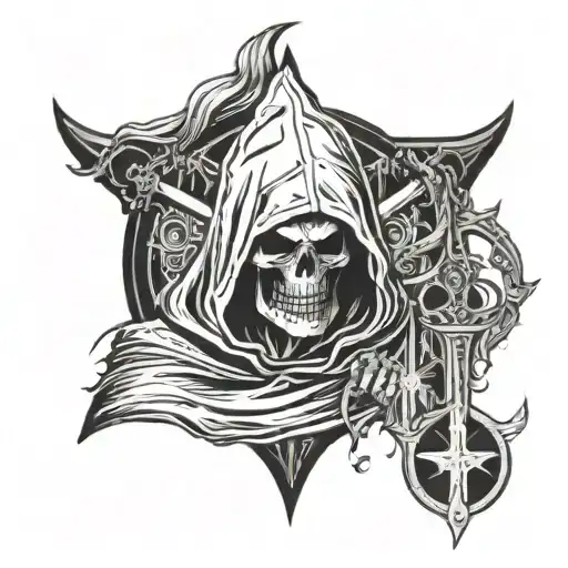 Grim Reaper With Hoodie On Head And God Battle Quote And Cross