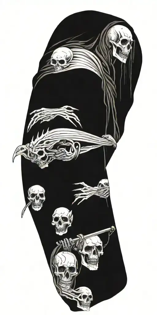 Grim Reaper With Pale Horse And Skulls