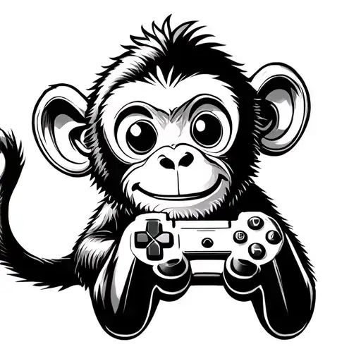 A Cute Monkey Playing Game Controller