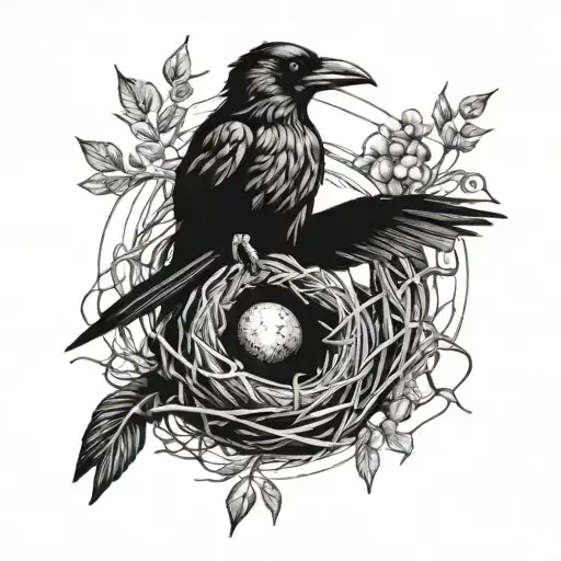 A Crow In A Birds Nest Built Of Tools Intertwined