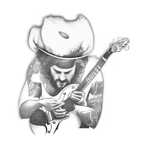 A Man Playing A Guitar With A Stormy Back Drop