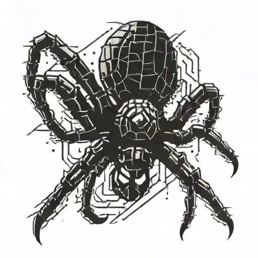 A Pixelated Spider Crawling Through A Dark And Rainy Night In A Video Game-inspired Setting