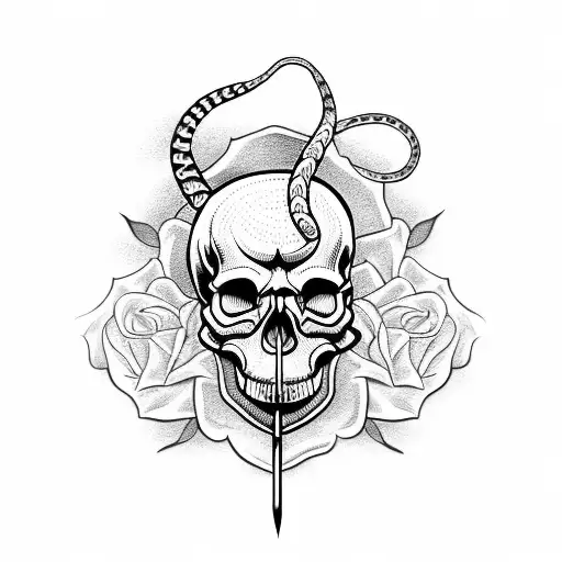 Skull Roses Snake Knife