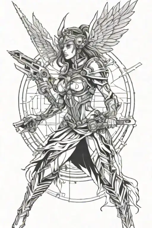 Combine Elements Of Techno Music And Norse Mythology To Create A Futuristic Valkyrie Warrior Dj