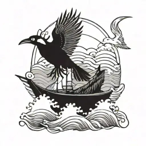 Japan Waves Bird And Ship