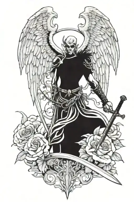 Arch Angel With Sword Casting The Devil From Paradise