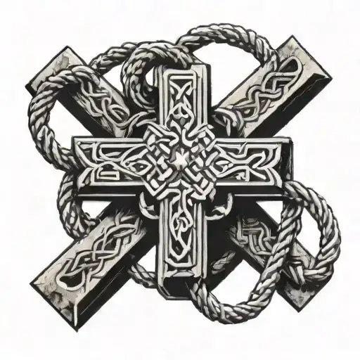 Cross Made Of Hercules' Knot With The Alpha And Omega Symbols Included