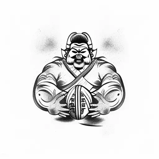 Sumo Warrior Who Is Legia Football Club Supporter And Holds Rugby Ball