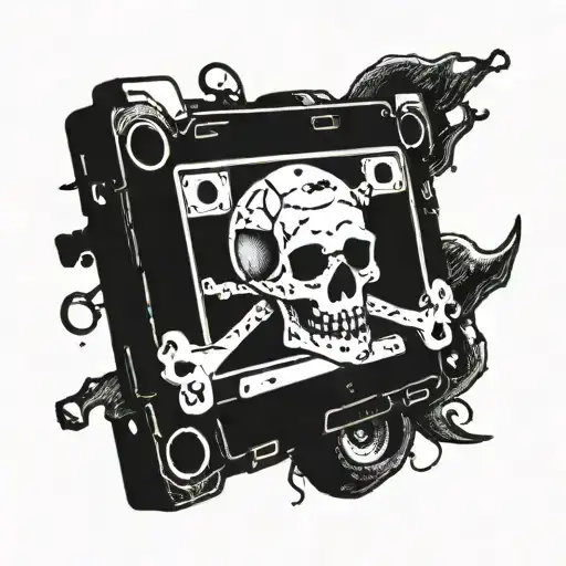 A Grungy Cassette Tape With A Skull And Crossbones